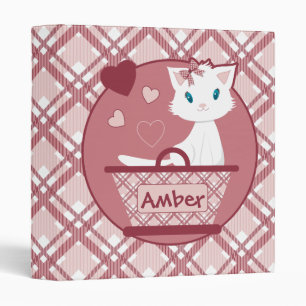 Pastel Pink Binder with cute white kitten basket