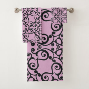 PASTEL PINK BLACK HAMPTONS BATHROOM TOWEL SET