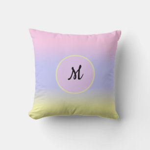 Pastel Pink Blue and Yellow w/Monogram Throw Pillow