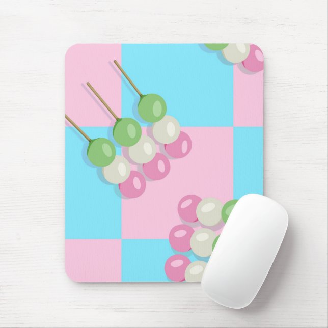 Pastel Pink Blue Chequered Dango Mousepad (With Mouse)