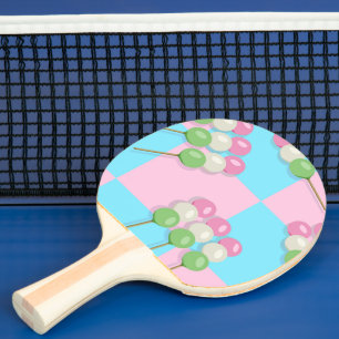 Pastel Pink Blue Chequered Dango Ping Pong Paddle