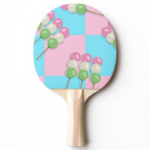 Pastel Pink Blue Chequered Dango Ping Pong Paddle
