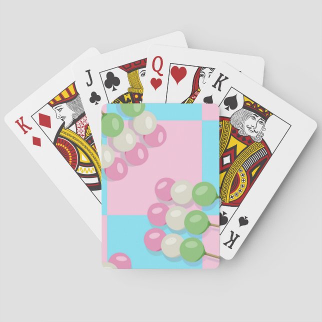 Pastel Pink Blue Chequered Dango Playing Cards (Back)