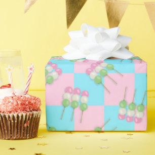 Pastel Pink Blue Chequered Dango Wrapping Paper