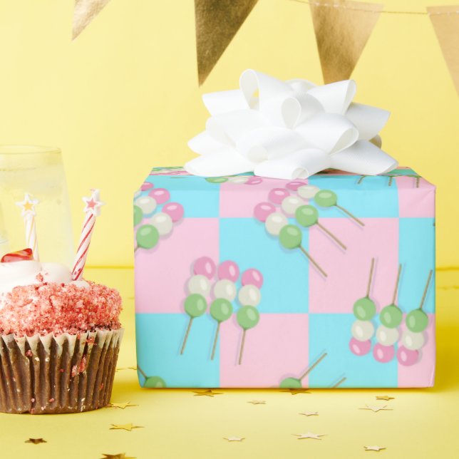 Pastel Pink Blue Chequered Dango Wrapping Paper (Birthday Party)