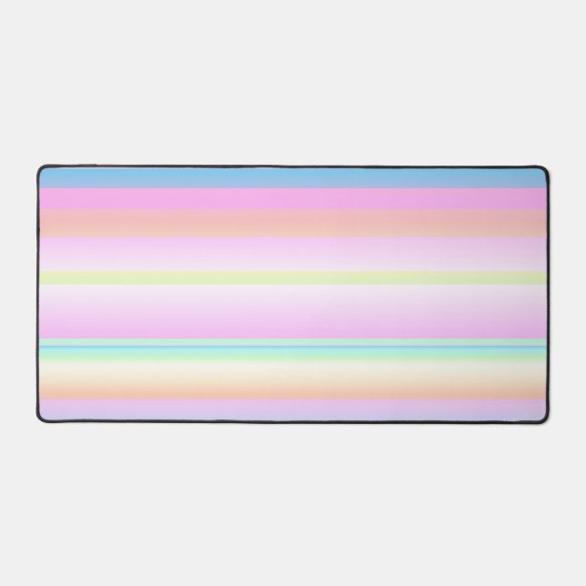 Pastel pink blue cute colour striped desk mat (Front)