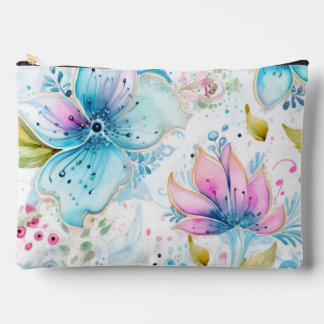 Pastel Pink & Blue Floral Accessory Pouch