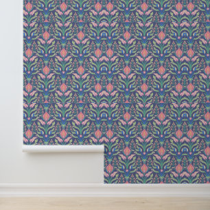 Pastel Pink Blue Floral Art Nouveau Wallpaper