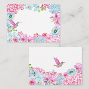 Pastel pink blue floral branch with bird card