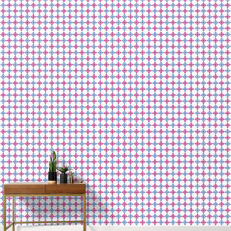 Pastel Pink & Blue Floral Geometric Pattern Wallpaper