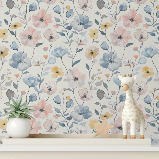 Pastel Pink Blue Floral Pattern Wallpaper (Creator Uploaded)