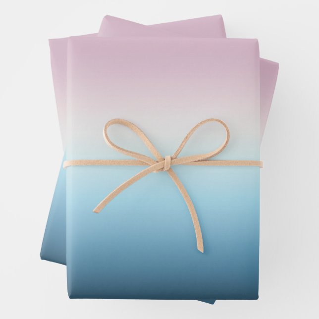 Pastel Pink & Blue Gradient Indigo Rose Ombre   Wrapping Paper Sheet (In situ)