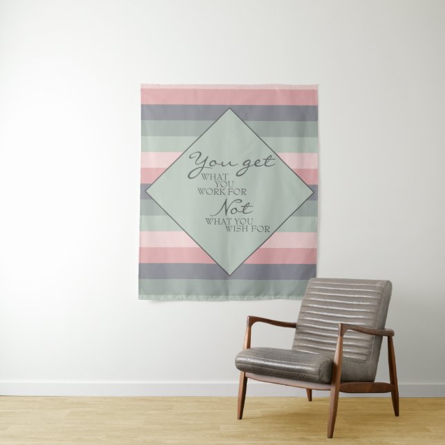 Pastel Pink Blue Green Striped Motivational Saying Tapestry (In Situ)
