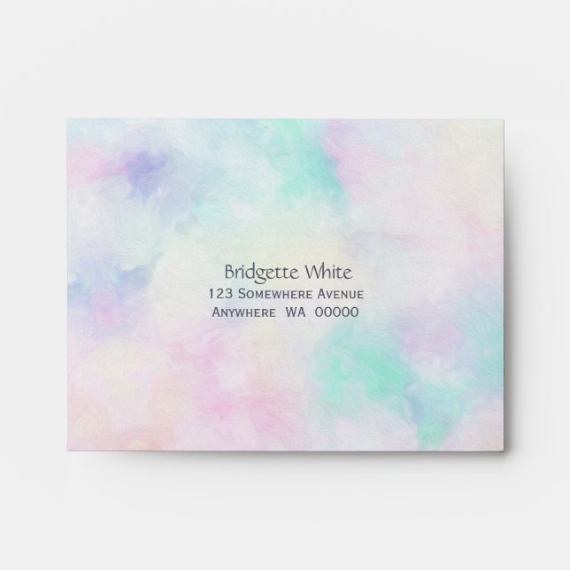 Pastel Pink Blue Green Watercolor Self Addressed Envelope (Front)