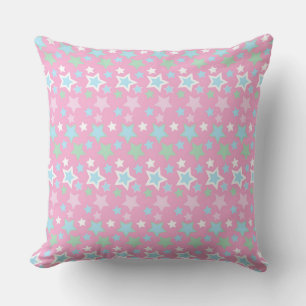PASTEL PINK BLUE GREEN WHITE STARS & STRIPES THROW PILLOW