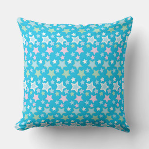 PASTEL PINK BLUE GREEN WHITE STARS & STRIPES THROW PILLOW