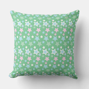 PASTEL PINK BLUE GREEN WHITE STARS & STRIPES THROW PILLOW