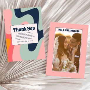 Pastel Pink Blue Groovy 70s Photo Thank You Card
