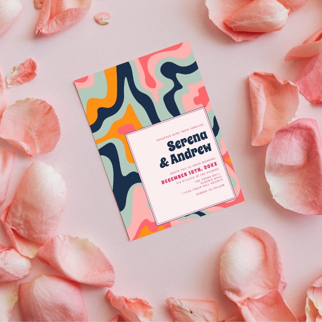 Pastel Pink Blue Groovy 70s Psychedelic Invitation (Creator Uploaded)