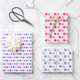Pastel Pink Blue Red Polka Dots Wrapping Paper Sheet