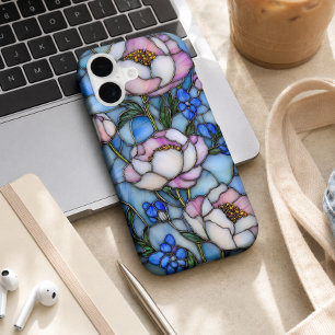 Pastel Pink Blue Stained Glass Floral Garden Style