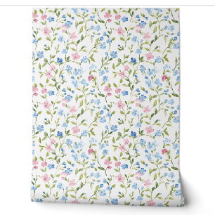 Pastel Pink Blue Wildflower Pattern Wallpaper