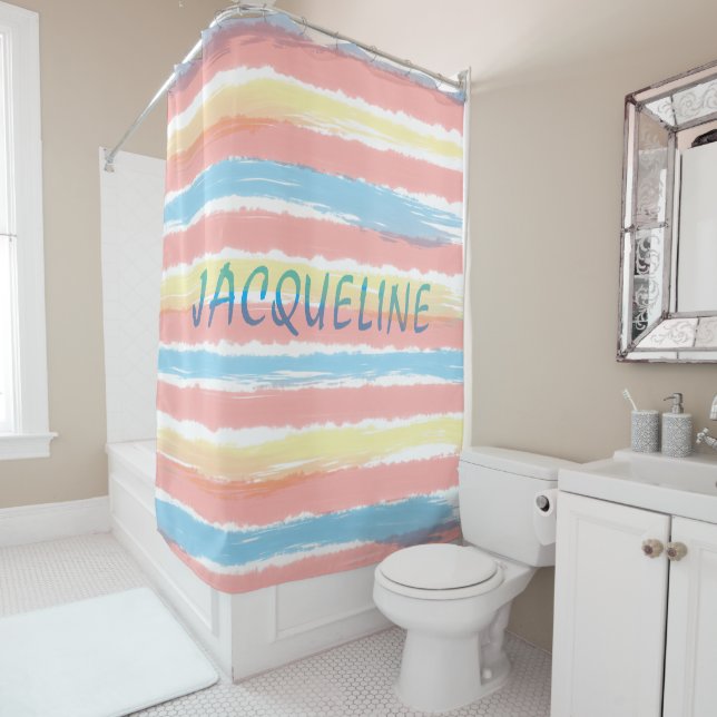 Pastel Pink Blue Yellow Stripes BLUE NAME   (In Situ)
