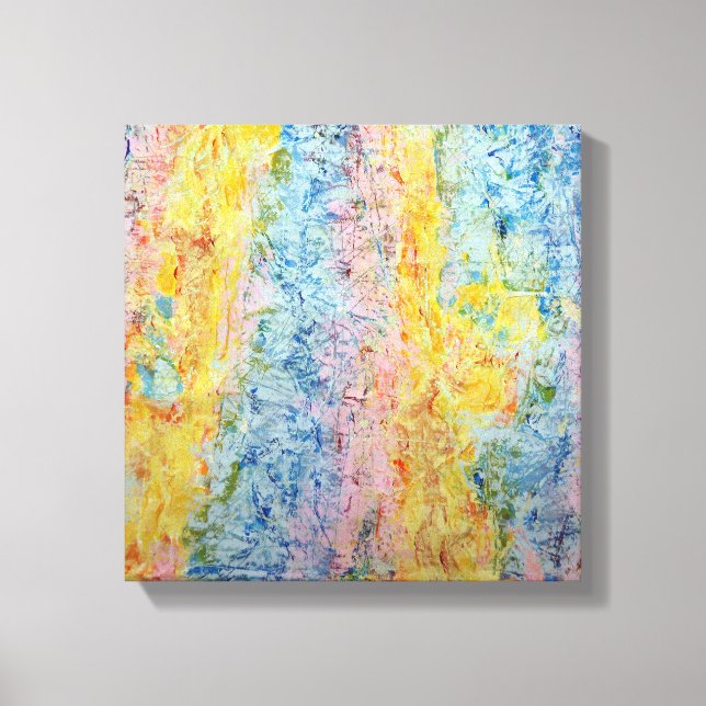 Pastel Pink Blue Yellow Textured Modern Abstract Canvas Print (Front)