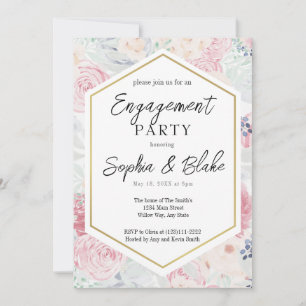 Pastel Pink & Blush Floral Engagement Party Invitation