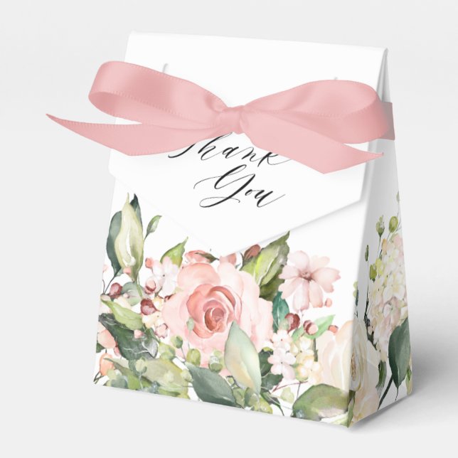 Pastel Pink Blush Rose Floral Botanical Wedding Favor Box (Front Side)