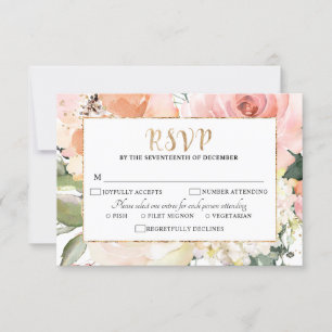 Pastel Pink Blush Rose Floral Geometric Wedding RSVP Card