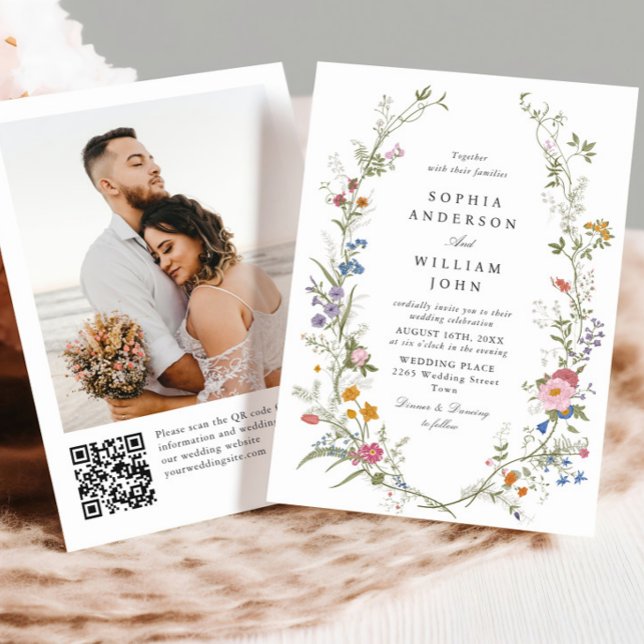 Pastel Pink Bohemian Floral Wildflowers Wedding Invitation (Creator Uploaded)