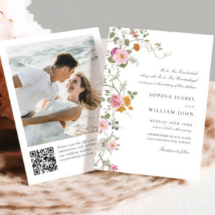 Pastel Pink Boho Floral Wildflowers Wedding Invitation