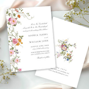 Pastel Pink Boho Floral Wildflowers Wedding Invitation