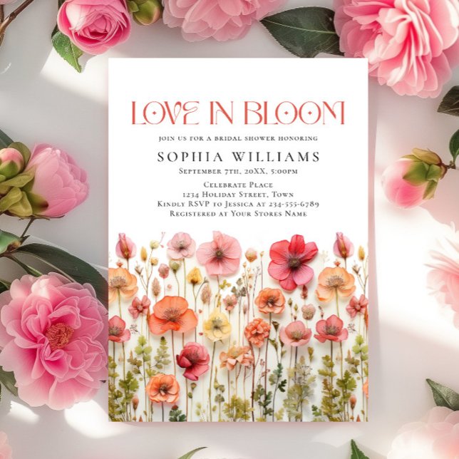 Pastel Pink Boho Wild Flowers Bridal Shower Invitation (Creator Uploaded)