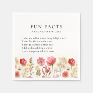Pastel Pink Boho Wildflower Fun Facts Wedding Napkin