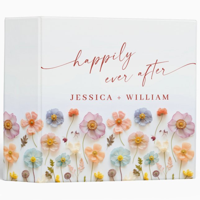 Pastel Pink Boho Wildflower Wedding Photo Album  Binder (Front/Spine)
