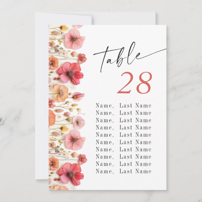 Pastel Pink Boho Wildflower Wedding Table Number (Front)
