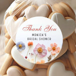 Pastel Pink Boho Wildflowers Bridal Shower Classic Round Sticker<br><div class="desc">For further customization,  please click the "Personalize this template",  then "Edit using Design Tool". Stylish editable easy to use wedding templates,  more items available in the store (invitations,  rsvp,  thank you cards,  stationery & decor). If you need help or matching items,  please contact me.</div>