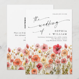 Pastel Pink Boho Wildflowers Wedding QR code Invitation