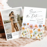 Pastel Pink Boho Wildflowers Wedding QR code Photo Save The Date<br><div class="desc">For further customization,  please click the "customize further" link and use our design tool to modify this template. 
If you need help or matching items,  please contact me.</div>
