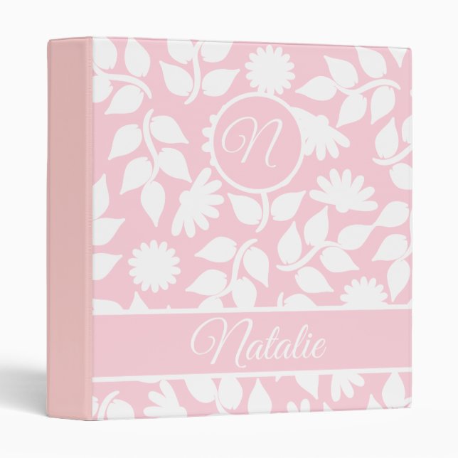 Pastel pink  bold floral  - monogrammed  binder (Front/Spine)