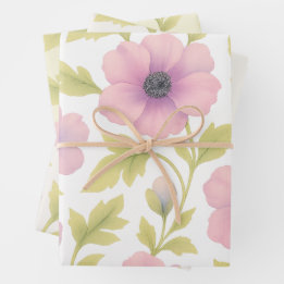Pastel Pink Botanical Floral Wrapping Paper Set of