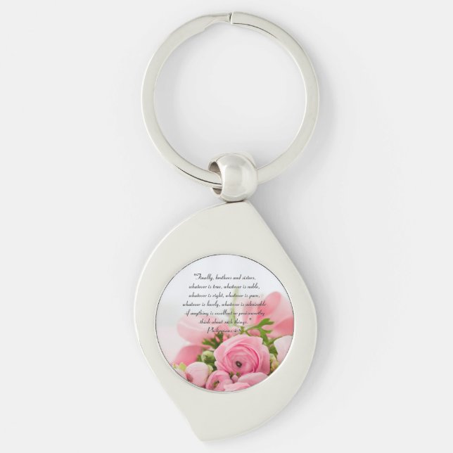 Pastel Pink Bouquet of Flowers Bible Verse Keychain (Front)