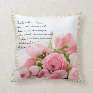 Pastel Pink Bouquet of Flowers Bible Verse Throw Pillow