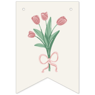 Pastel Pink Bow & Tulip Floral Custom Bunting Flags