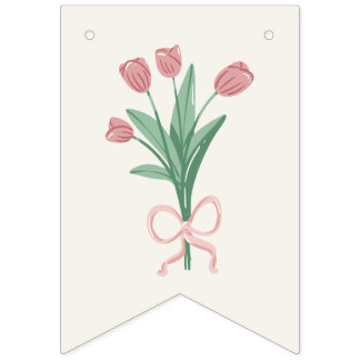 Pastel Pink Bow & Tulip Floral Custom Bunting Flags
