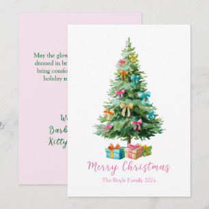 Pastel Pink Bows Christmas Tree Holiday Card