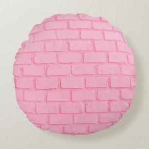 Pastel pink brick background wall texture. pink re round pillow