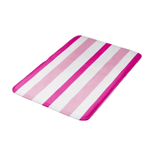 Pastel Pink Bright Pink White Summer Stripes Bath Mat (Angled)